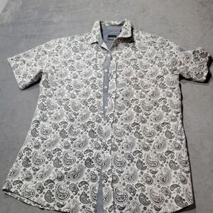 Sahara Club Shirt Men Large White Black Paisley Button Up Short Sleeve‎ Casual
